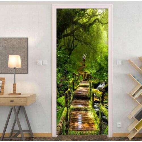 Forest Door Sticker Wall Mural 3D Photo Wallpaper For Living Room DIY Door Stickers PVC Vinyl Door Wallpaper Home Decoration 3D