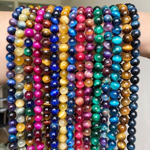 Natural Purple Blue Tiger Eye Round Loose Stone Beads Accessories For Women Jewelry Making Bracelet Earrings 15" 4/6/8/10/12mm