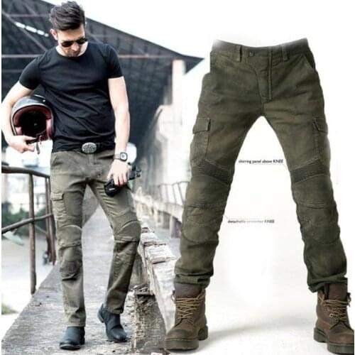 NEW B06 with protective gear Motorcycle riding jeans army green leisure motorcycle trousers racing pants men and women