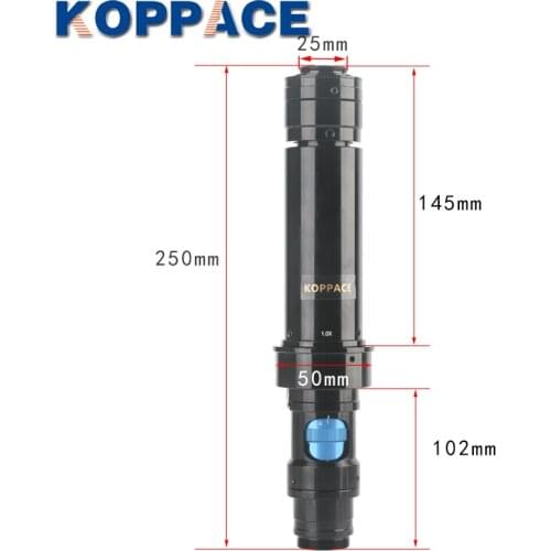KOPPACE 64X-360X Industrial Microscope Lens 1X Eyepiece 0.7X-4X Zoom Objective 25mm C-Mount Continuous Zoom Lens