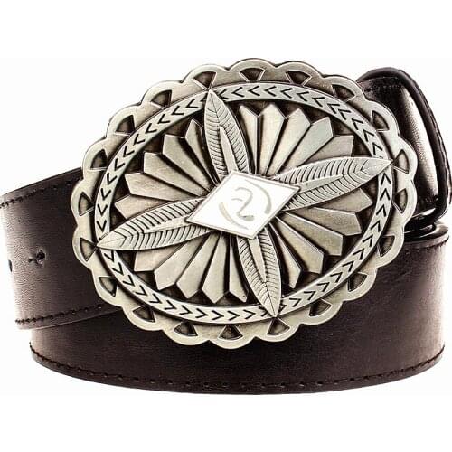 Fashion New mens leather belt metal buckle needle knot punk rock belts exaggerated indian pattern design belt hip hop girdle