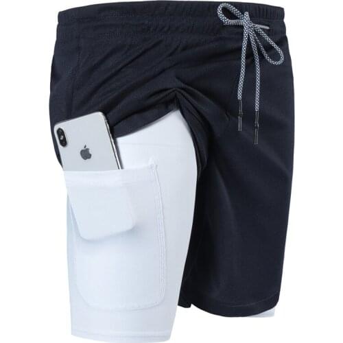 Multi-pocket Zip Pocket Men Joggers Shorts Mens 2 in 1 Short Pants Gyms Fitness Bodybuilding Workout Quick Dry Male Beach Shorts