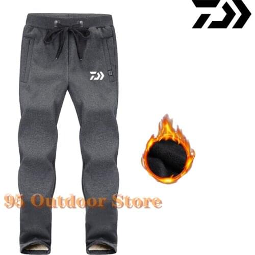 DAIWA Fishing Pants Winter Men Outdoor Trousers Sports Fishing Keep Warm Thicken Large Size Solid Color Soft Shell Fleece Pants