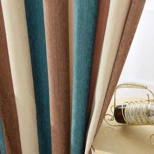 Blue striped blackout curtains for living room Brown Mediterranean tulle+curtain for bedroom window luxury organza sheer