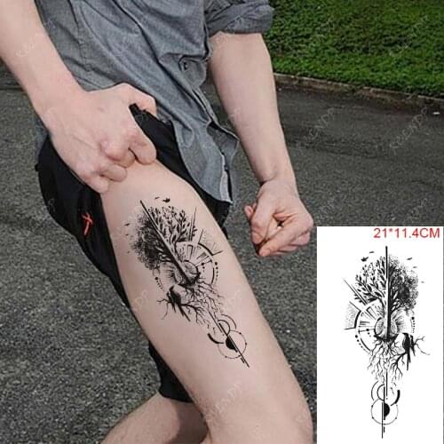 Waterproof Temporary Tattoo Stickers Bird Crow Tree Circle Compass Arm Leg Back Fake Tatto Flash Tatoo Art for Women Men