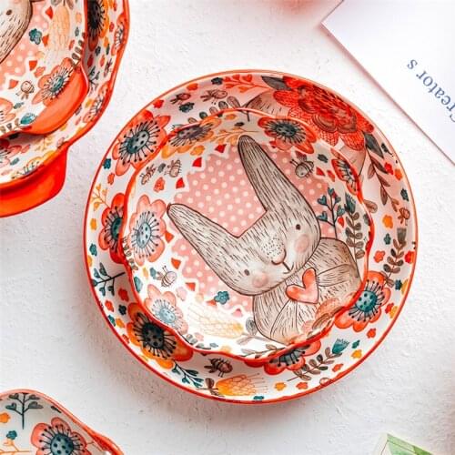Japanese Ceramic Cute Animal Double Handle Dinner Plate Kitchen Restaurant Tableware Rice Soup Salad Bowl Cake Tray Baking Dish