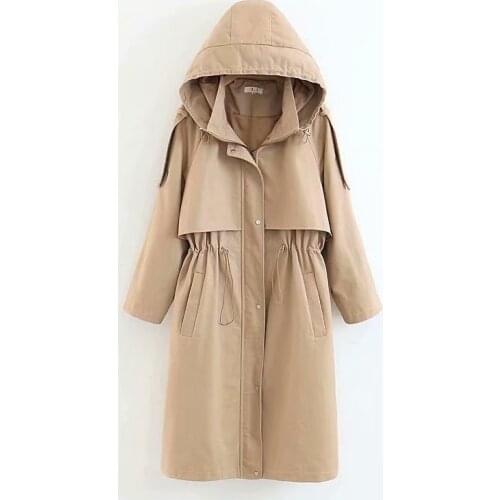 Stylish Lady New New Hot Autumn Hooded Long Coat Jacket Women Fashion Drawstring High Waist Long Sleeve Zipper Outwear Jackets