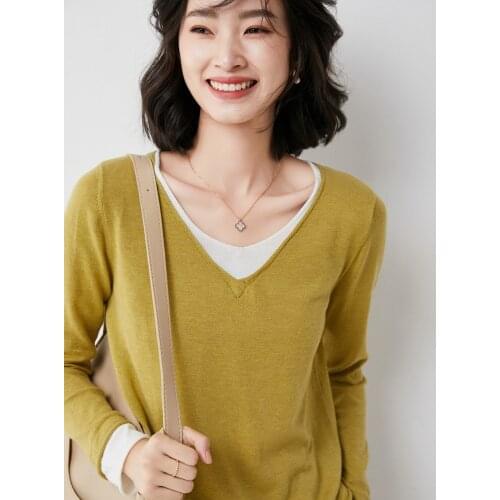 Color-blocking Double-Neck Sweater Women Thin Section 2021 Spring and Autumn New Loose Wool Outer Wear Long-Sleeved 60113