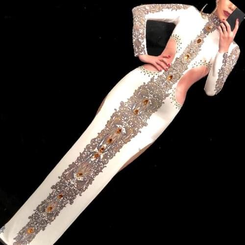 Sexy Drag Queen Costumes Jewelry Party Long Dress Celebrity Runway Outfit Stage Dance Wear Costumes For Singers Fashion Show