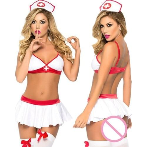 Women Lingerie Nurse Uniform Porno Babydoll Hats Crop Tops Mini Skirts Thongs Erotic Cosplay Role Paly Nurse Costume Nightwear