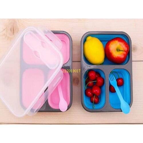 100set 1100ml Silicone Collapsible Portable Lunch Box Large Capacity Bowl Lunch Bento Box Folding Lunchbox
