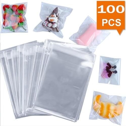 100PCS Thick Transparent OPP Plastic Bags Baggies Self-Adhesive Reclosable Clear Poly Bag Jewelry Food Packaging Gift Bag