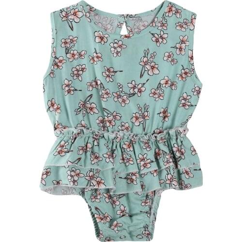 2021 Summer Infants Romper Tops Baby Girl Shirt Flower Print Sleeveless Home Sports Sleeping Kids Ruffle Clothes Summer Hot Sale
