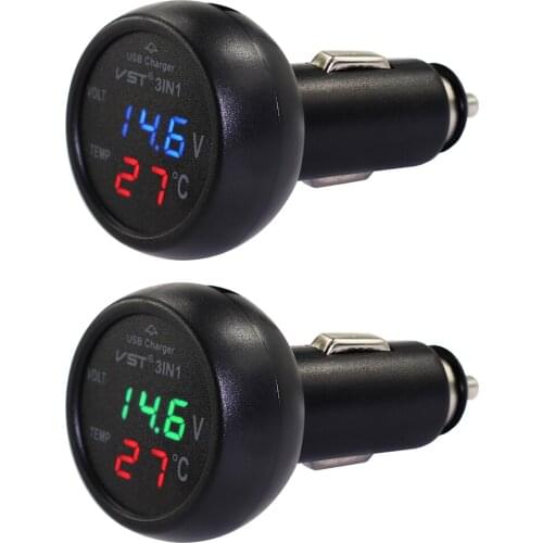 3 in 1 USB Charger Personal Car Elements VST B7006 Easily Installation for Phone Car Battery Voltage Temperature Meter