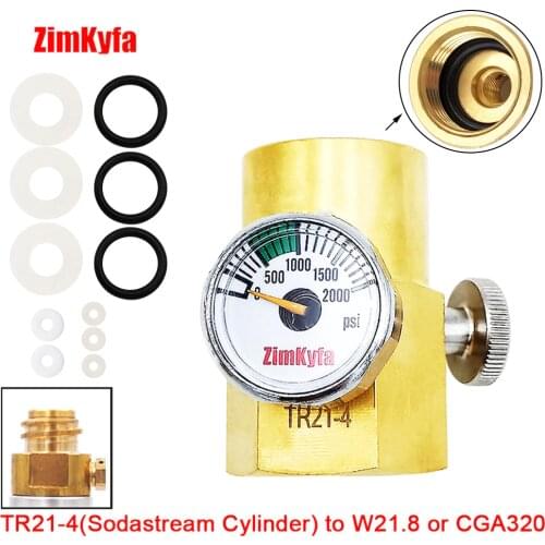 CO2 Refill Adapter Filling Soda Club SodaStream CO2 Carbonator Cylinder Tank Connector & 2000psi Gauge (W21.8/CGA320 to TR21.4)