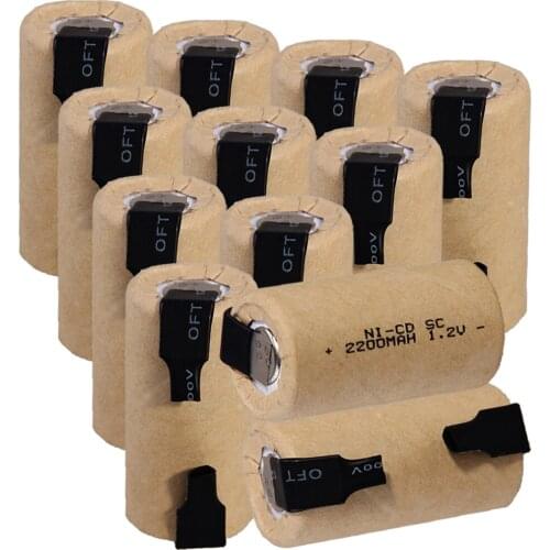 12 pcs SC battery 4.25cm*2.2cm 2200mah 1.2V NICD SUBC batteries for power tools for BOSCH for DEWALT for CASALS for MAKITA