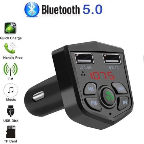 Bluetooth 5.0 Voltage Digital display Car FM Transmitter handsfree dual 2 USB phone Charger 3.1A 1A TF Card U disk MP3 player