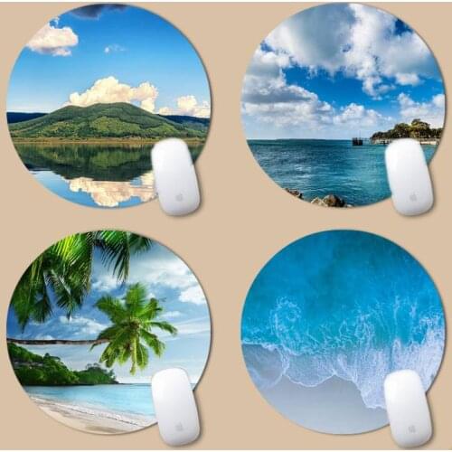 Beach sea snow mountain scenery Customized laptop Gaming mouse pad Round Non-slip Cushion