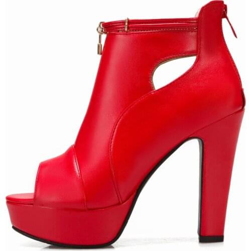 Summer Women Clear heels Sandals Fashion Yellow Red Back Zipper New Peep toe Waterproof Sandals Chunky heels Consice 34-48
