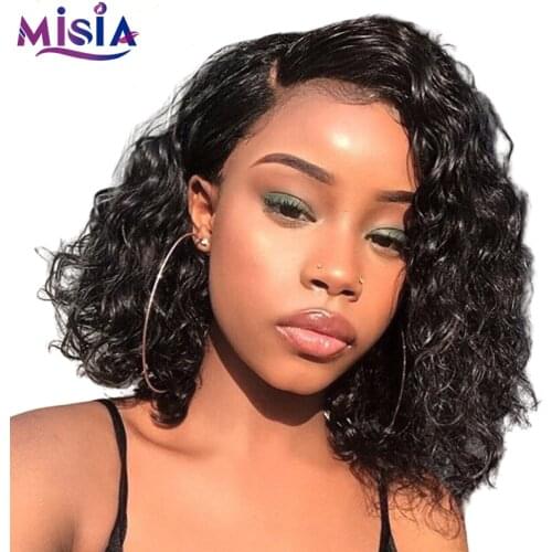 MISIA Brazilian Water Wave Wig 4x4 Lace Closure Wig Pre-Plucked Human Hair Bob Curly Remy Hair Wigs For Black Women 150% Density