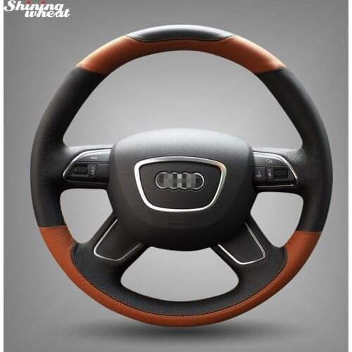 Shining wheat Hand-stitched Black brown Leather Steering Wheel Cover for Audi A3 (8V) A4 (B8) A6 (C7) A8 (D4) Q3 Q5 Q7