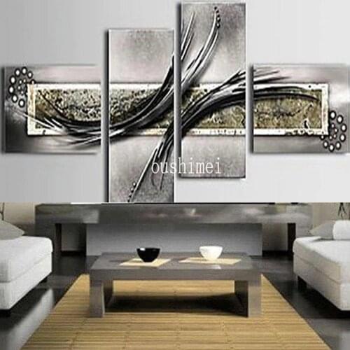 Pure Hand-painted Grey And Black Series Canvas Oil Painting No Frame Home Decor Wall Art 4pcs/set Paintings For Living Room