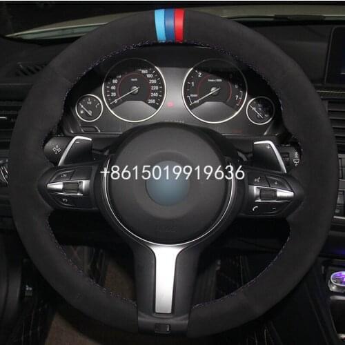 DIY Black Suede Car Steering Wheel Cover for BMW F87 M2 F80 M3 F82 M4 M5 F12 F13 M6 F85 X5 M F86 X6 M F33 F30