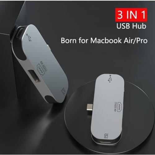 USB Type C Hub Adapter Laptop Docking Station 3 in 1 USB C to DP 4K HDMI-Compatible Mini DP Type C Expansion Dock for Macbook