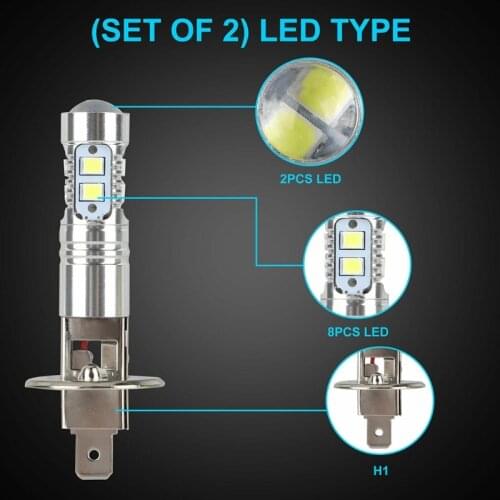 2pcs H1 100W LED Headlight Bulbs Kit Fog Driving Light 6000k Super White 1800LM 12V-24V Waterproof Auto Headlamps