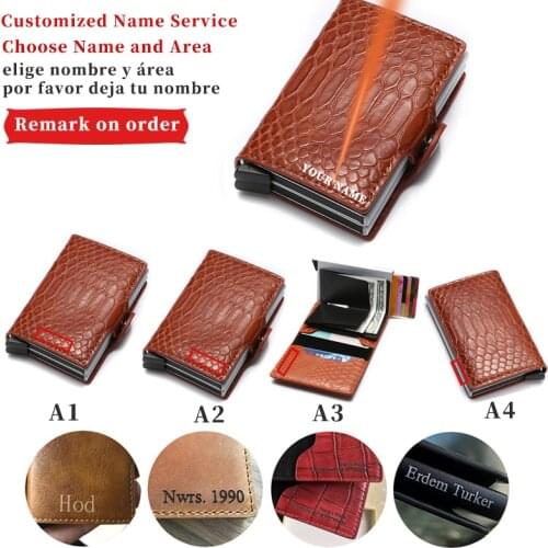 Name Engraved Wallet Card Holder Double Wallet Mens and Womens Money Bag Buckle Black PU Leather Wallet Smart Tri-fold Wallet