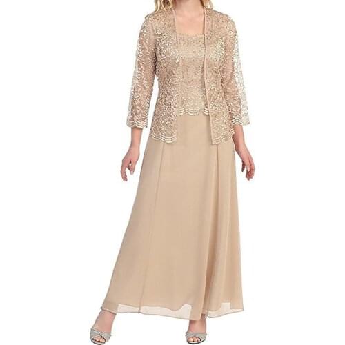 Lace Womens Suit 3 Pieces Mother Pantsuit Long Sleeve Female Plus Size Clothes Dress Champagne Elegant Clothes Sets For Wedding