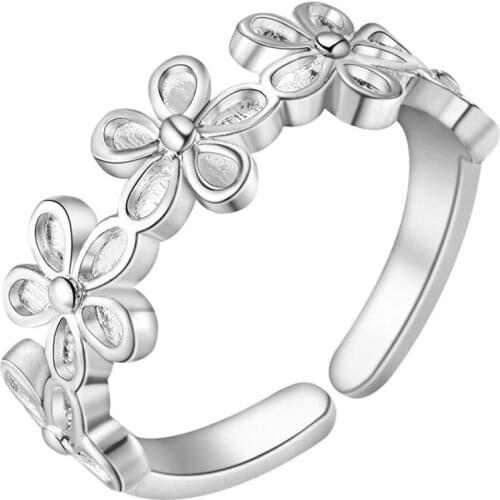 Hot new 925 Sterling Silver Rings for Women adjustable Elegant flower Fashion Wedding girl Party Holiday gifts Charm Jewelry