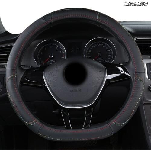 LIGOLIGO Leather Car Steering Wheel Cover For Ford Focus 2 3 MK2 Fiesta Fusion Mondeo MK4 Kuga Ranger F150