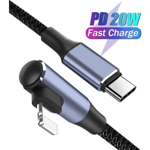 Elbow USB Cable For iPhone 12 Mini 11 Pro Max SE 20W PD Fast Charging Cable USB C To 8 Pin Data Cable For iPhone Charger Cable