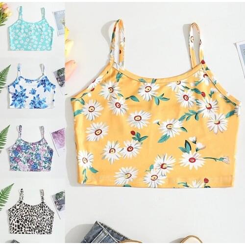 Sexy Short Strap Tops Floral Print Camisoles Comfortable Cool Tanks Women Novel Tops Fashion Bralette Tube Top Basic Streetwear