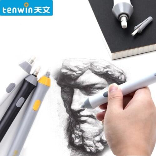 Tenwin Adjustable Thickness Mechanical Rubber Electric Eraser Pencil Refill Stationery For Kids Highlights Effects Stationery