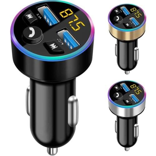 Multifunctional Car Charger Bluetooth 5.0 Car FM Transmitter Wireless Radio Audio Adapter Rgb Lights 2 USB Power Adapter