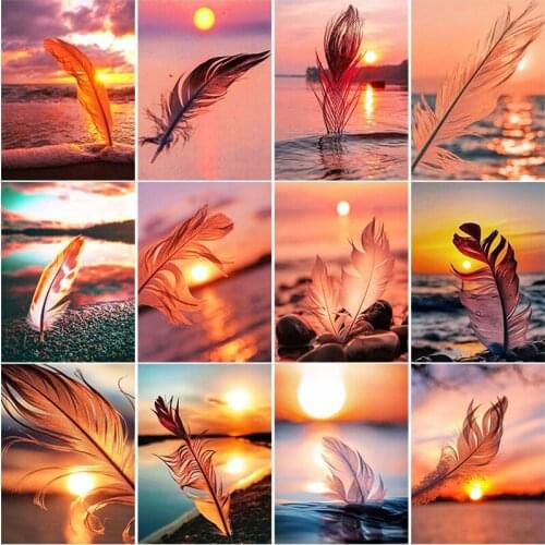 Feather Sunset Animal DIY Diamond Painting Cross Stitch Kit Mosaic Full Drill Diamond Embroidery Home Craft Art Decoration