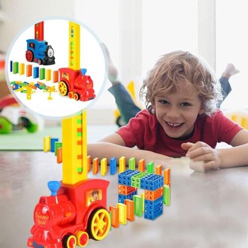 Domino Train Car Set Kids Sound Light Automatic Laying Domino Brick Colorful Dominoes Blocks Game Toys Set Gift For Boys Girls