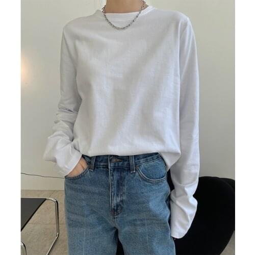 Spring new bloggers fashionable round neck T-shirt simple outer wear loose and thin casual long-sleeved shirt women
