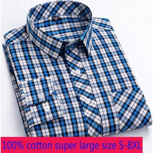 2020 New Super Large Fashion 100% Pure Cotton Plaid Long Sleeve Summer Thin Loose Casual Shirts Men Shirt Plus Size S-8xl