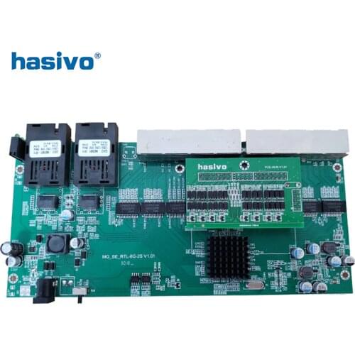 Reverse PoE 8x10/100/1000M RJ45 Gigabit Ethernet switch Ethernet Fiber Optical Single Mode and 2 SC fiber Port Board
