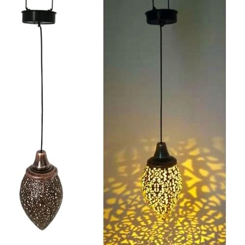 Olive Shape Outdoor Solar Hanging Light Waterproof Solar Garden Lamp Fairy Night Lights Iron Wire Art Home Garden Decor