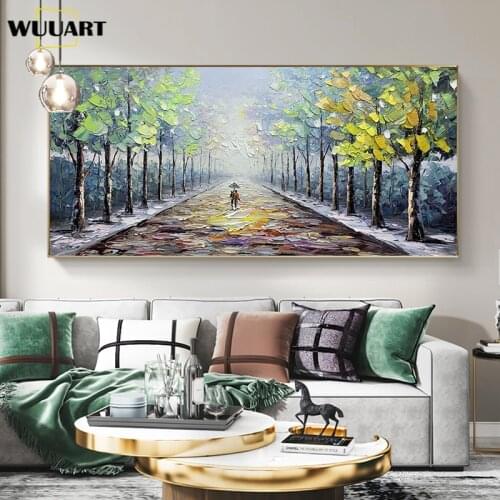 Landscape Painting Wall Art Oil Painting Lover In The Birch Forest Road Canvas Painting Wall Picture For Living Room Home Decor