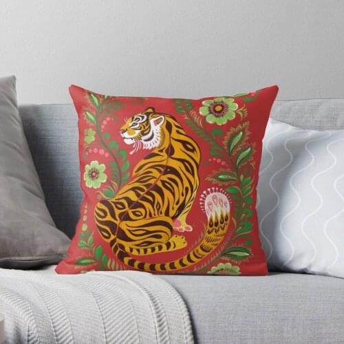 Pillowslip Tiger Folk Art Throw Pillow 100% Cotton Decor PillowCase Home Cushion Cover 45*45cm