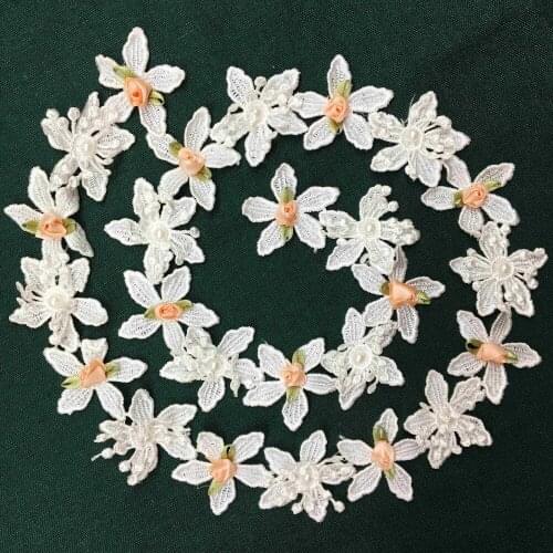 50x Soluble Pearl Flower Lace For Dress Lace Trim Ribbon Wedding Embroidered DIY Handmade Patchwork Sewing Supplies Craft