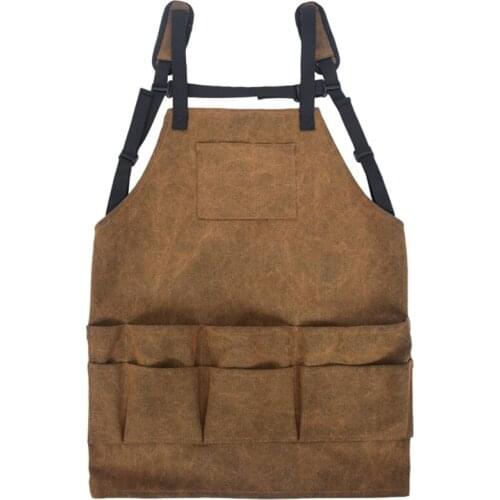 Adjustable Canvas Aprons Men Women Multi-Pocket Aprons BBQ Cooking Wear Resistant Aprons Kitchen Tools Aprons