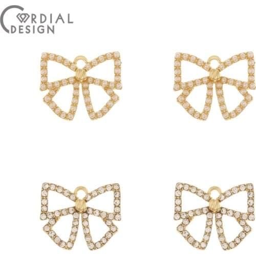 Cordial Design 50Pcs 18*22MM Earrings Accessories/Imitation Pearl/Rhinestone Pendant/Bowknot Shape/Jewelry Findings & Components