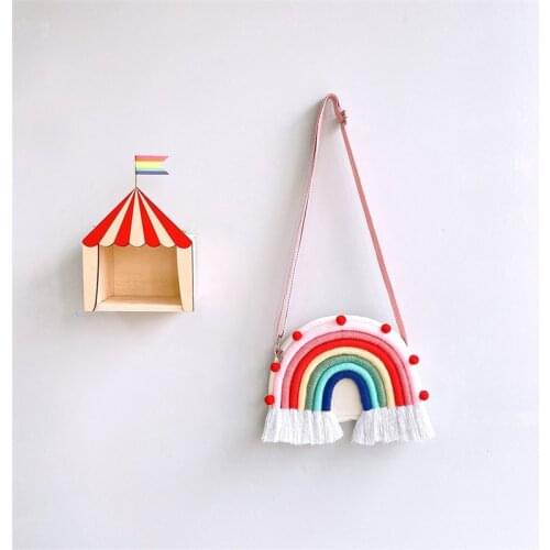 Nordic Cloud Rainbow Crossbody Bag Cotton Woven Rainbow Wall Hangings Decoration For Kid Girls Bedroom Hanging Pendant
