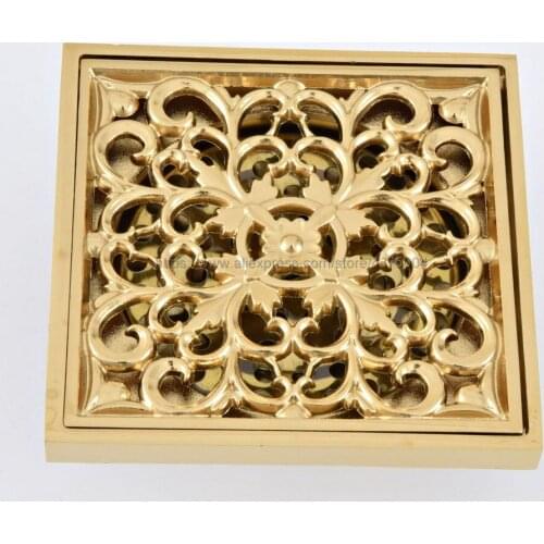 Drains 10x10cm Square Golden Bath Shower Drain Strainer Floor Cover Balcony Deodorant Grate Waste Bathroom Drains Nhr093